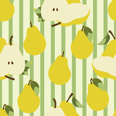 Ripe yellow Pears seamless pattern