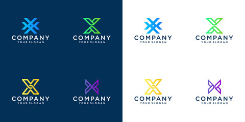 A collection colorful of letter x logo designs in abstract modern minimalist flat for business