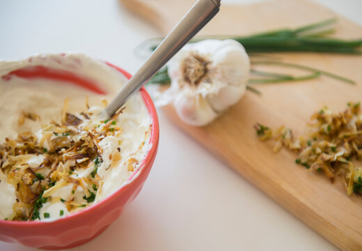 Studio shot of onion dip