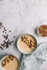 Coffee panna cotta with granola