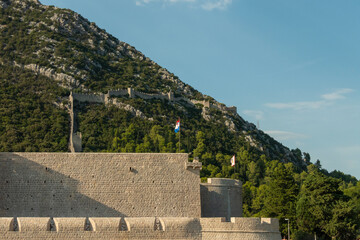 The Walls of Ston town in Peljesac Peninsula, Dalmatia, defensive walls, one of the major touristic...