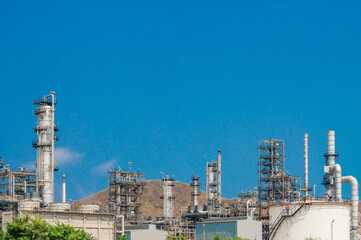 Industrial zone,The equipment of oil refining,Close-up of industrial pipelines of an oil-refinery plant,Detail of oil pipeline with valves in large oil refinery.