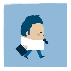 businessman walking - Kawaii cartoon character business illustration