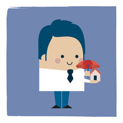 House protection insurance businessman - Kawaii cartoon character business illustration