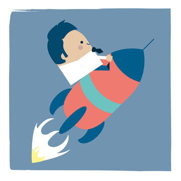 Businessman on a rocket - Kawaii cartoon character business illustration