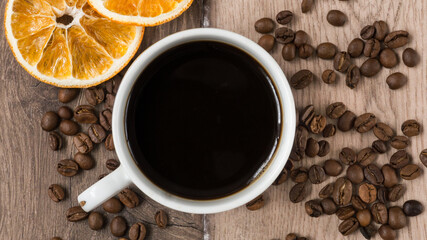 cup of coffee with beans