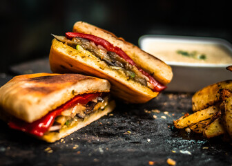 Sandwich vegetariano con papas fritas