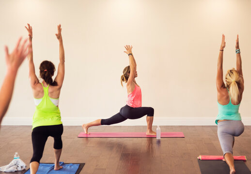 Women exercising yoga