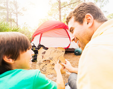 Father and son (12-13) camping