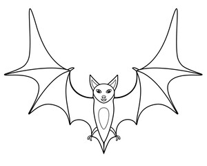 Bat - linear vector illustration - element for coloring. Cute Bat - for a Halloween coloring book. Outline.