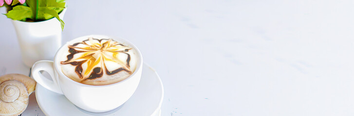 Banner image size,Coffee cup on white table