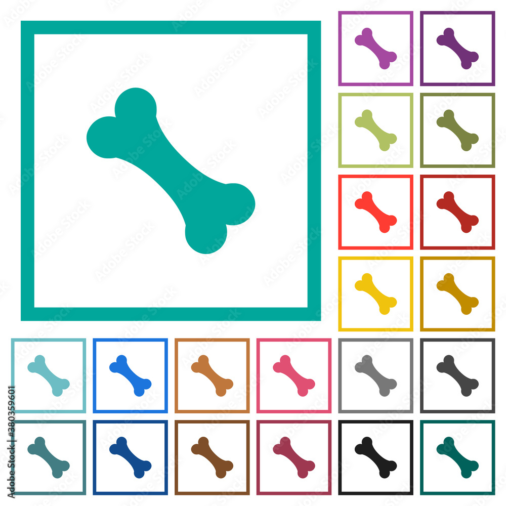 Poster single bone flat color icons with quadrant frames