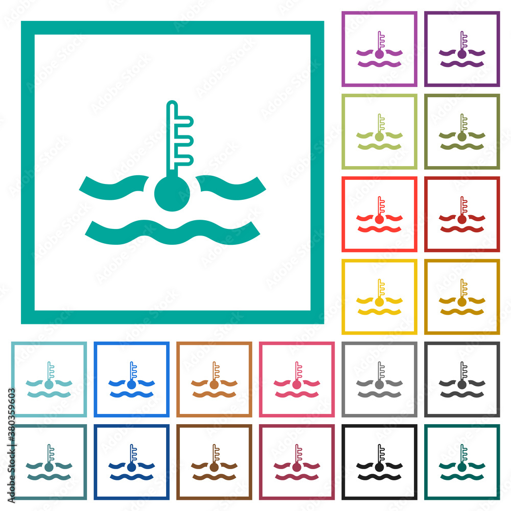 Poster cold temperature engine coolant flat color icons with quadrant frames