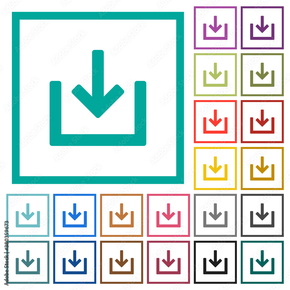 Poster import item flat color icons with quadrant frames