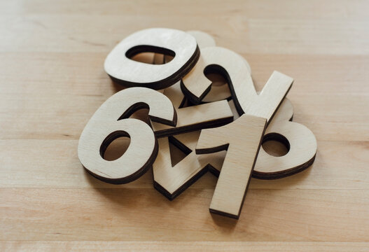 Heap of wooden numbers