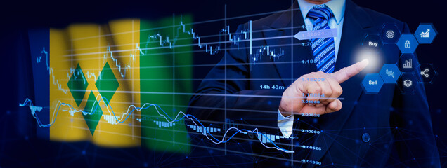 Businessman touching data analytics process system with KPI financial charts, dashboard of stock...