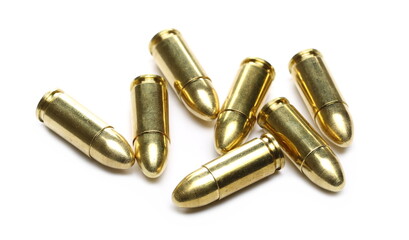 9mm pistol bullet isolated on white background