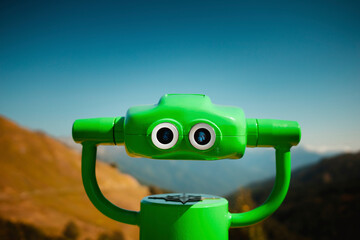 Bright light green device for sightseeing, stationary viewing binoculars, viewing binoculars with...