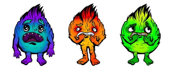 Obraz premium Set of funny cute monsters. Comic halloween scary monster characters. Funny mascots
