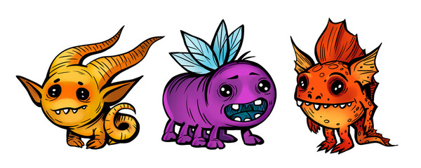 Collections of  funny monsters. Tiny halloween scary monster characters. Funny aliens © Nadya