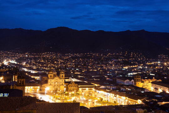 Cityscape at night, aerial view
