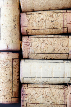 Close-up view of wine corks