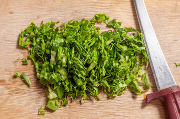 lettuce leaves are finely chopped