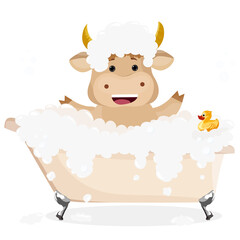 Bull taking a bath. Vector illustration. 