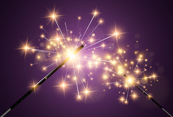 Vector illustration of sparklers on a transparent background.