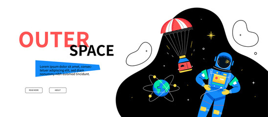 Outer space - colorful flat design style web banner