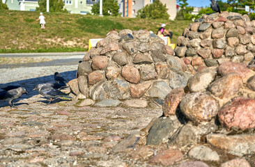 Art made from pile of stones in the city center 
