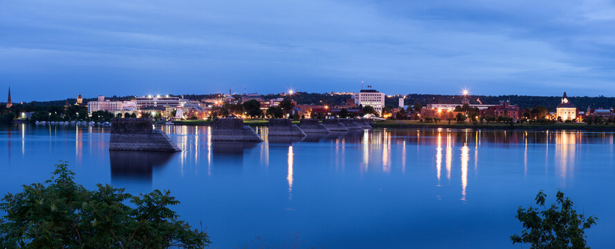 View of city across river