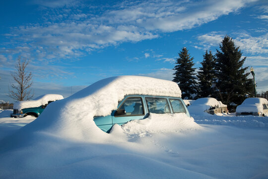 View of snowcapped car