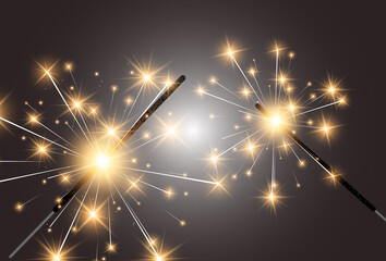 Vector illustration of sparklers on a transparent background.