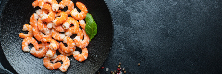 shrimp ready to eat prawn boiled or fried seafood without shell on the table top view  copy space for text diet pescetarian food background rustic