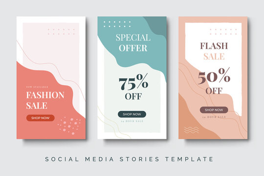 Colorful social media stories post for fashion sale background. Modern beauty color with fluid design.