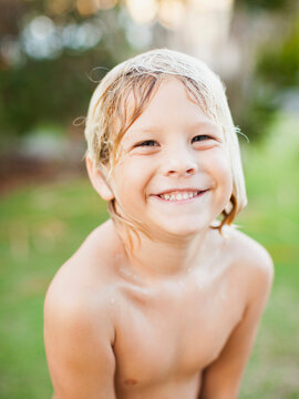 Portrait of boy (8-9) smiling