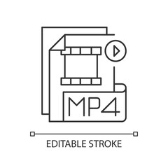 MP4 file pixel perfect linear icon. Digital multimedia container format. MPEG-4. Thin line customizable illustration. Contour symbol. Vector isolated outline drawing. Editable stroke