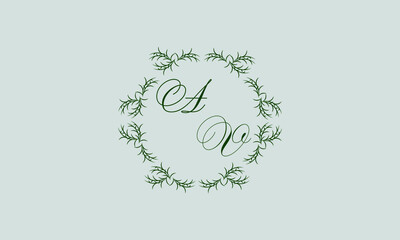 Decorative botanical logo with one or two letters. Elegant floral monogram for wedding, invitation, label, business.