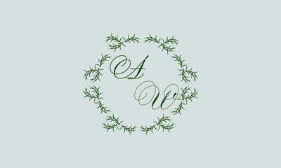 Decorative botanical logo with one or two letters. Elegant floral monogram for wedding, invitation, label, business.