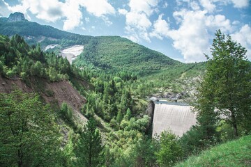 Fototapeta na wymiar PORDENONE (ITALY) - AUGUST 15, 2020:View of memorial site at Vajont Dam in italy, unused by 1963 landslide disaster.