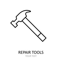 Vector icon with repair tool - hummer. Outline black graphic.