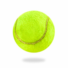 The close distance of the yellow tennis ball is pretty clear. Single ball isolated on a white background that can be easily used to make illustrations or designs
