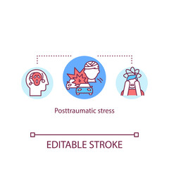 Posttraumatic stress concept icon. Mental disorder, psychological problem, PTSD idea thin line illustration. Shock and traumatic experience. Vector isolated outline RGB color drawing. Editable stroke