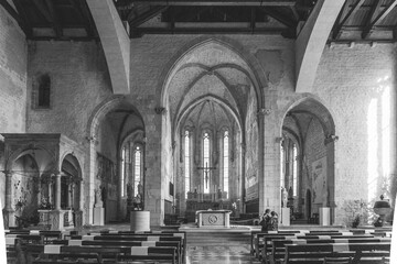 VENZONE (UD) (ITALY) - AUGUST 8, 2020: Church of Sant'Andrea Apostolo in Venzone, Friuli Venezia Giulia region, Italy