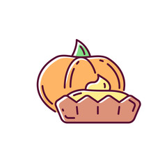 Pumpkin tartlet RGB color icon. Delicious gourd tart, sweet pie. Seasonal bakery menu. Homemade baking. Halloween, thanksgiving dessert. Isolated vector illustration