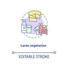 Lacto vegetarian concept icon. Healthy lifestyle tips. Organic foods. Types of vegetarian diets idea thin line illustration. Vector isolated outline RGB color drawing. Editable stroke