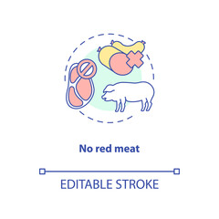 No red meat concept icon. Different types of meat. Healthy meal preparation. Sustainable diet idea thin line illustration. Vector isolated outline RGB color drawing. Editable stroke