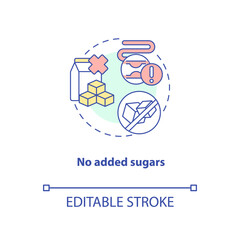 No added sugars concept icon. Healthy cooking ingredients types. Vegan meals. Sustainable diet idea thin line illustration. Vector isolated outline RGB color drawing. Editable stroke