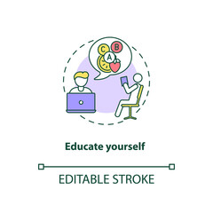 Educate yourself concept icon. Healthy eating information. Organic ingredients. Becoming a vegetarian tips idea thin line illustration. Vector isolated outline RGB color drawing. Editable stroke